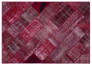 Red Over Dyed Patchwork Unique Rug 5'3'' x 7'7'' ft 160 x 230 cm
