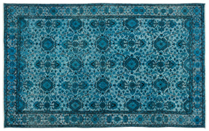 Turquoise  Over Dyed Carved Rug 5'3'' x 8'6'' ft 160 x 259 cm