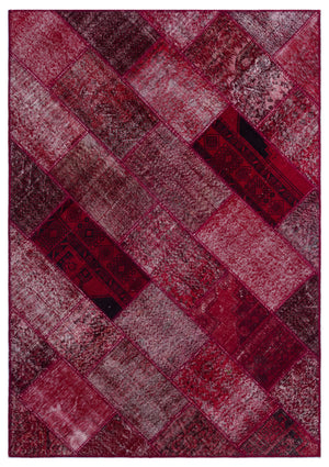 Red Over Dyed Patchwork Unique Rug 5'3'' x 7'7'' ft 160 x 230 cm