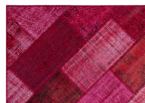 Red Over Dyed Patchwork Unique Rug 5'3'' x 7'7'' ft 160 x 230 cm