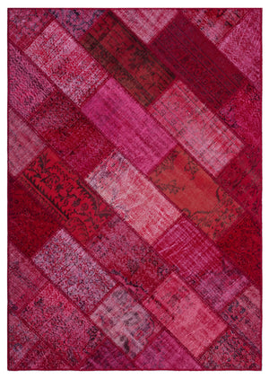 Red Over Dyed Patchwork Unique Rug 5'3'' x 7'7'' ft 160 x 230 cm