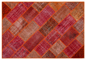 Red Over Dyed Patchwork Unique Rug 5'3'' x 7'7'' ft 160 x 230 cm
