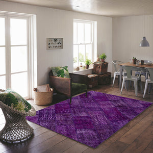 Purple Over Dyed Rug | Patchwork Rug | Turkish Rug | Hand Weaving Rug | Bedroom Rug | Wool Rug | Vintage Rug | Patterned Rug | Striped Rug | Naturel Rug | Boho Rug I 5'3'' x 7'7'' ft 160 x 230 cm