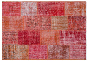 Red Over Dyed Patchwork Unique Rug 5'3'' x 7'7'' ft 160 x 230 cm