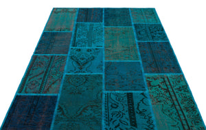 Turquoise Over Dyed Patchwork Unique Rug 5'3'' x 7'7'' ft 160 x 230 cm