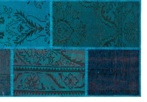 Turquoise Over Dyed Patchwork Unique Rug 5'3'' x 7'7'' ft 160 x 230 cm