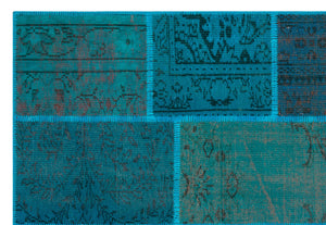 Turquoise Over Dyed Patchwork Unique Rug 5'3'' x 7'7'' ft 160 x 230 cm