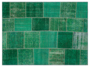 Green Over Dyed Patchwork Unique Rug 5'3'' x 7'3'' ft 160 x 221 cm