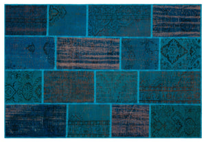 Turquoise Over Dyed Patchwork Unique Rug 5'2'' x 7'7'' ft 157 x 230 cm