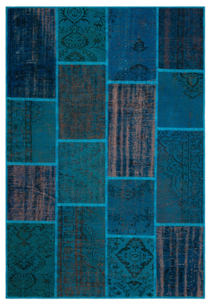 Turquoise Over Dyed Patchwork Unique Rug 5'2'' x 7'7'' ft 157 x 230 cm