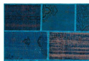 Turquoise Over Dyed Patchwork Unique Rug 5'2'' x 7'7'' ft 157 x 230 cm