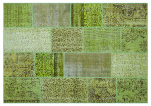 Green Over Dyed Patchwork Unique Rug 5'3'' x 7'7'' ft 160 x 232 cm