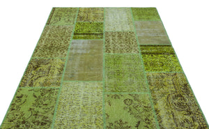 Green Over Dyed Patchwork Unique Rug 5'3'' x 7'7'' ft 160 x 232 cm