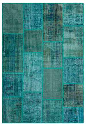 Turquoise Over Dyed Patchwork Unique Rug 5'1'' x 7'7'' ft 156 x 230 cm