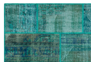 Turquoise Over Dyed Patchwork Unique Rug 5'1'' x 7'7'' ft 156 x 230 cm