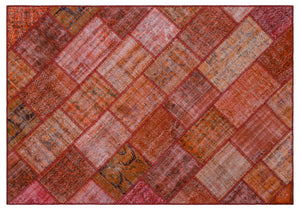 Red Over Dyed Patchwork Unique Rug 5'3'' x 7'7'' ft 160 x 230 cm