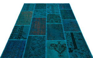 Turquoise Over Dyed Patchwork Unique Rug 5'2'' x 7'7'' ft 158 x 230 cm