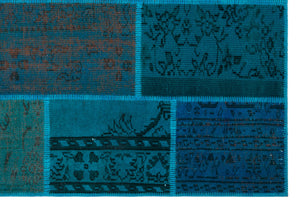 Turquoise Over Dyed Patchwork Unique Rug 5'2'' x 7'7'' ft 158 x 230 cm
