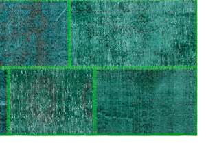 Green Over Dyed Patchwork Unique Rug 5'3'' x 7'7'' ft 160 x 230 cm