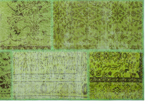 Green Over Dyed Patchwork Unique Rug 5'3'' x 7'7'' ft 160 x 230 cm