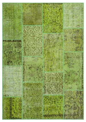 Green Over Dyed Patchwork Unique Rug 5'3'' x 7'7'' ft 160 x 230 cm