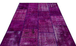 Purple Over Dyed Patchwork Unique Rug 5'3'' x 7'7'' ft 160 x 230 cm