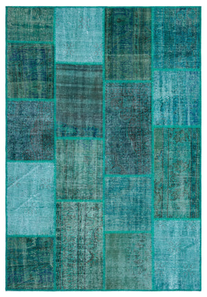 Turquoise Over Dyed Patchwork Unique Rug 5'2'' x 7'7'' ft 158 x 230 cm