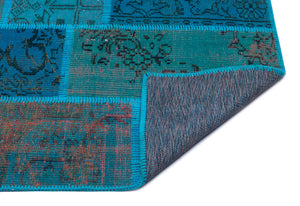 Turquoise Over Dyed Patchwork Unique Rug 3'11'' x 5'11'' ft 120 x 180 cm