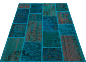 Turquoise Over Dyed Patchwork Unique Rug 3'11'' x 5'11'' ft 120 x 180 cm