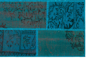 Turquoise Over Dyed Patchwork Unique Rug 3'11'' x 5'11'' ft 120 x 180 cm