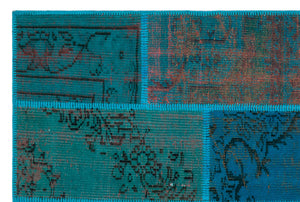 Turquoise Over Dyed Patchwork Unique Rug 3'11'' x 5'11'' ft 120 x 180 cm
