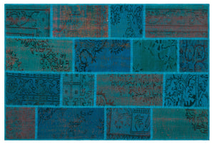 Turquoise Over Dyed Patchwork Unique Rug 3'11'' x 5'11'' ft 120 x 180 cm
