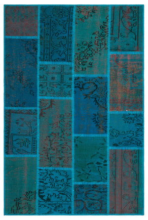 Turquoise Over Dyed Patchwork Unique Rug 3'11'' x 5'11'' ft 120 x 180 cm