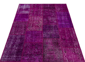Fuchsia Over Dyed Patchwork Unique Rug 3'11'' x 5'11'' ft 120 x 180 cm