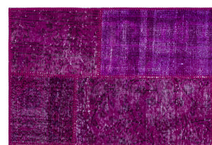 Fuchsia Over Dyed Patchwork Unique Rug 3'11'' x 5'11'' ft 120 x 180 cm