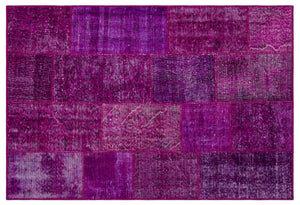Fuchsia Over Dyed Patchwork Unique Rug 3'11'' x 5'11'' ft 120 x 180 cm