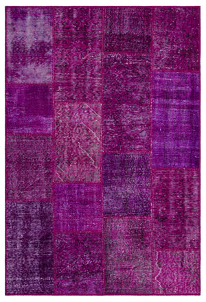 Fuchsia Over Dyed Patchwork Unique Rug 3'11'' x 5'11'' ft 120 x 180 cm
