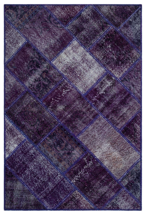 Purple Over Dyed Patchwork Unique Rug 3'11'' x 5'11'' ft 120 x 180 cm