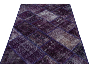 Purple Over Dyed Patchwork Unique Rug 3'11'' x 5'11'' ft 120 x 180 cm