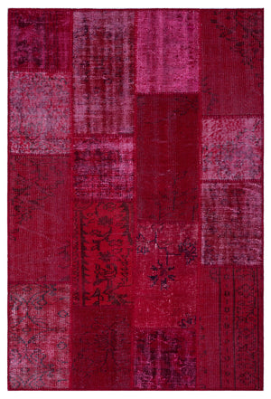 Red Over Dyed Patchwork Unique Rug 3'11'' x 5'11'' ft 120 x 180 cm