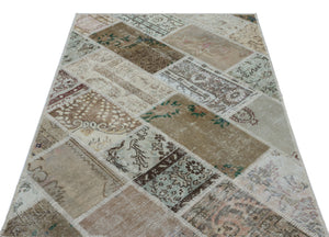 Beige Over Dyed Patchwork Unique Rug 3'11'' x 5'11'' ft 120 x 180 cm