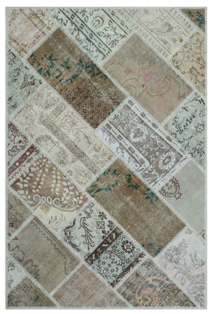 Beige Over Dyed Patchwork Unique Rug 3'11'' x 5'11'' ft 120 x 180 cm