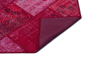 Red Over Dyed Patchwork Unique Rug 3'11'' x 5'11'' ft 120 x 180 cm