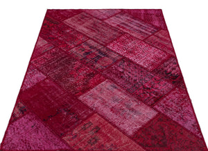 Red Over Dyed Patchwork Unique Rug 3'11'' x 5'11'' ft 120 x 180 cm
