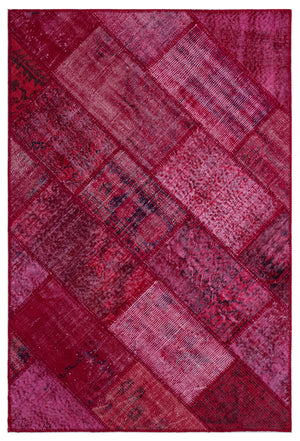 Red Over Dyed Patchwork Unique Rug 3'11'' x 5'11'' ft 120 x 180 cm