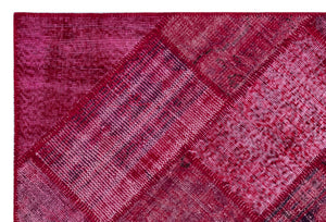 Red Over Dyed Patchwork Unique Rug 3'11'' x 5'11'' ft 120 x 180 cm