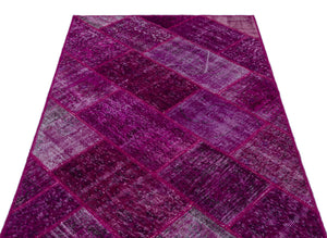 Fuchsia Over Dyed Patchwork Unique Rug 3'11'' x 5'11'' ft 120 x 180 cm