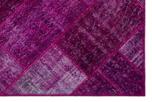 Fuchsia Over Dyed Patchwork Unique Rug 3'11'' x 5'11'' ft 120 x 180 cm