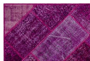 Fuchsia Over Dyed Patchwork Unique Rug 3'11'' x 5'11'' ft 120 x 180 cm