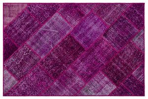 Fuchsia Over Dyed Patchwork Unique Rug 3'11'' x 5'11'' ft 120 x 180 cm